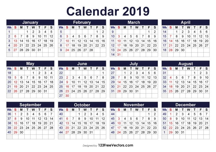 Printable 2019 Calendar With Week Numbers | Calendar With