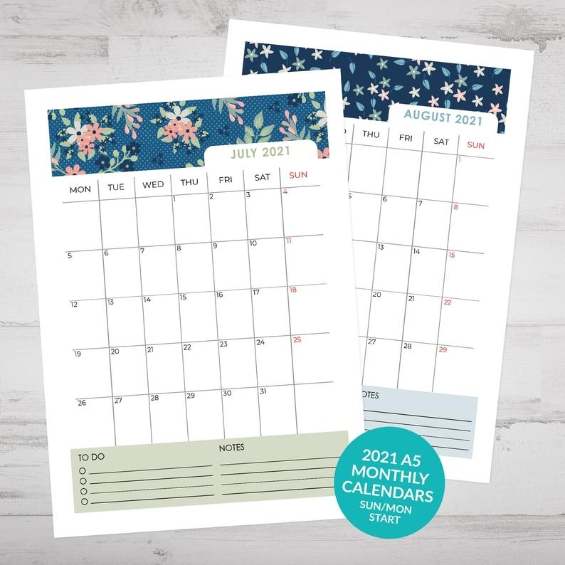 Printable 2021 Bullet Journal Calendar Monthly Calendars