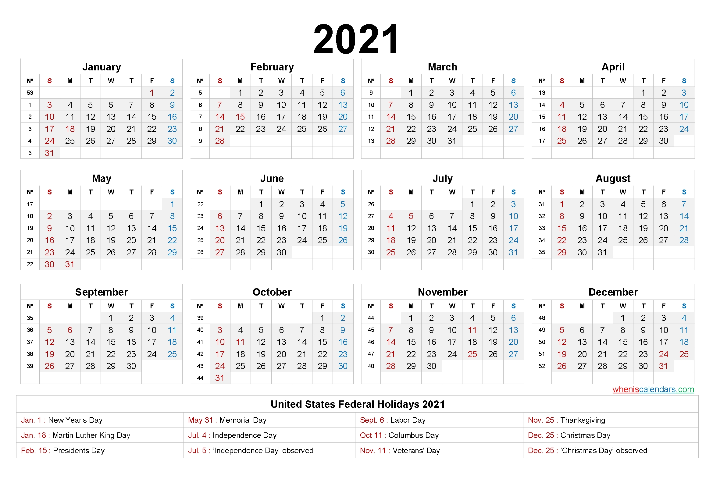 Printable 2021 Calendar One Page - 6 Templates - Free