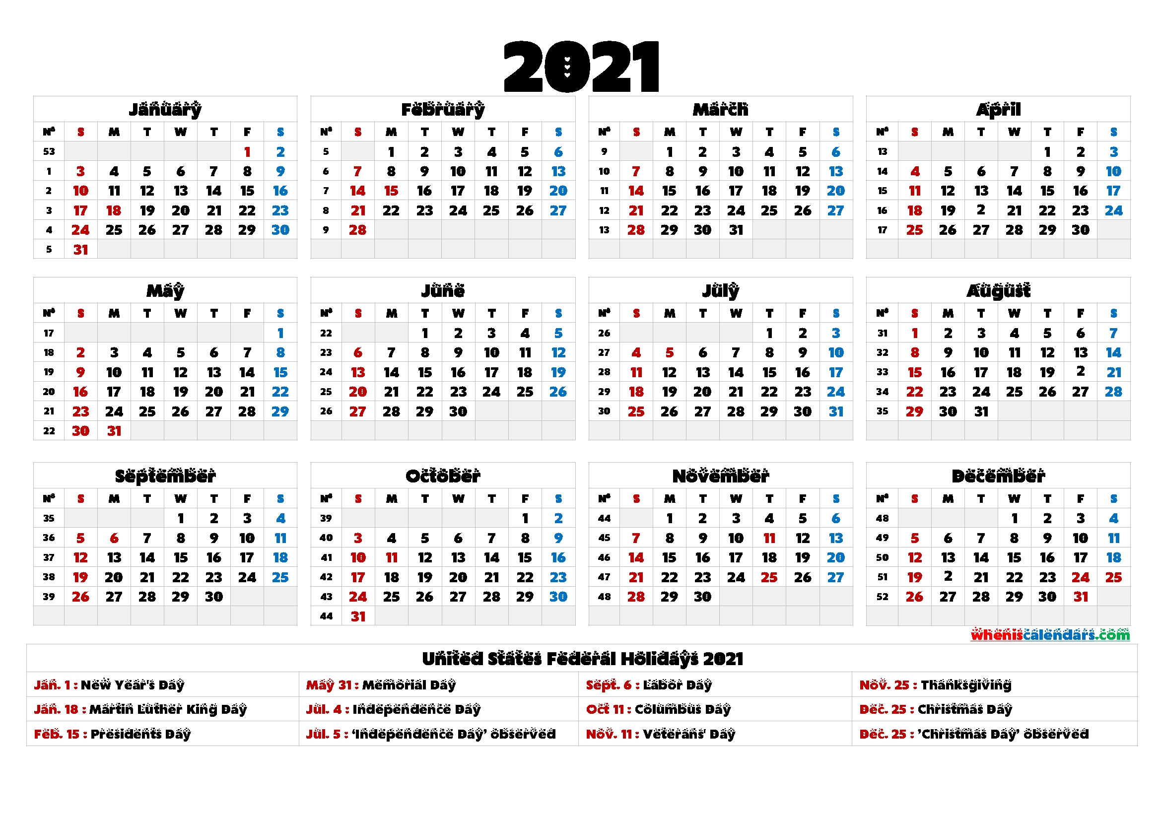 Printable 2021 Calendar One Page - 6 Templates - Free