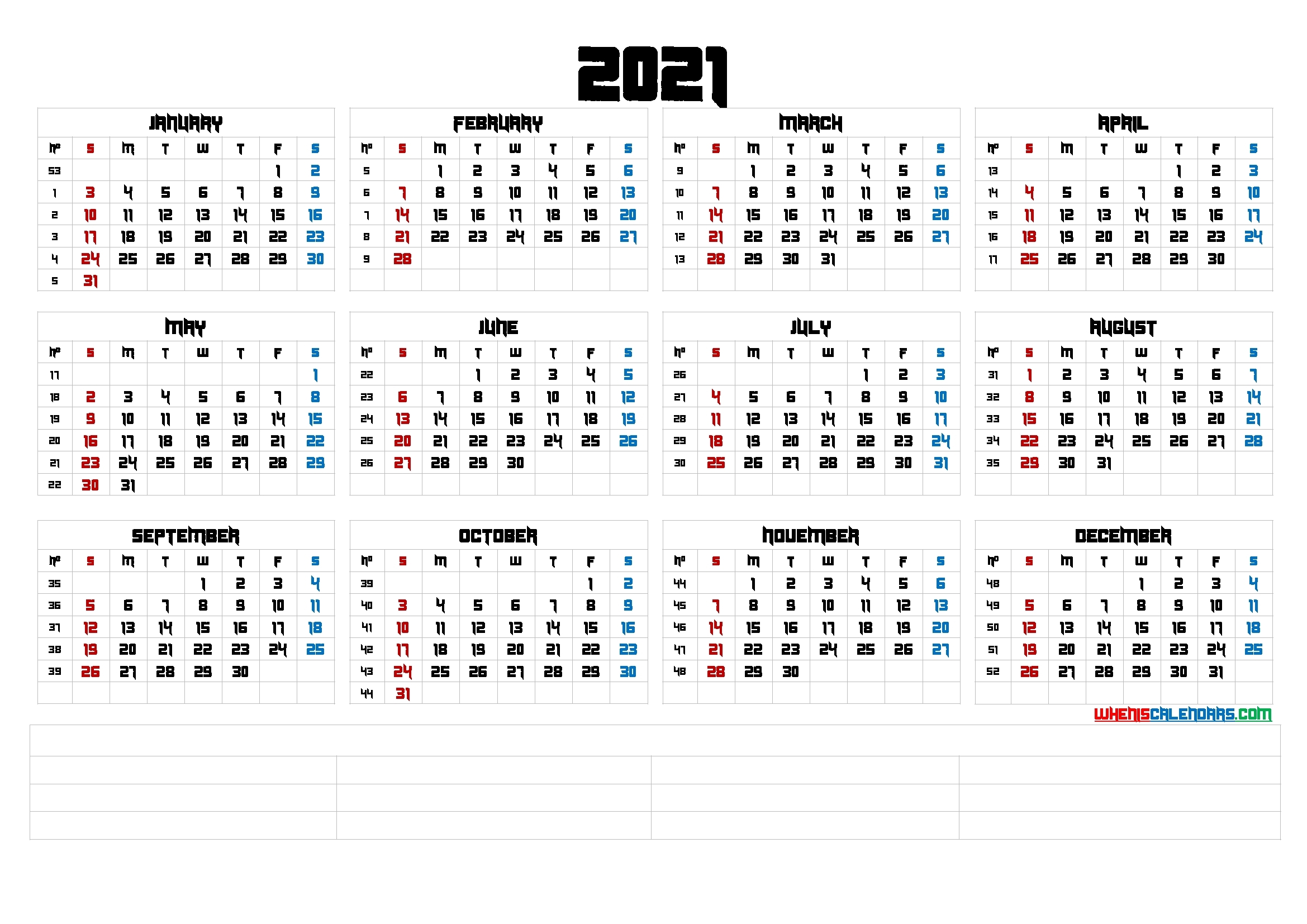 Printable 2021 Calendaryear (6 Templates) - Free