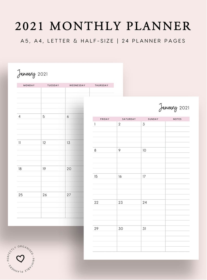 Printable 2021 Lined Monthly Planner 2021 Month On 2 Pages