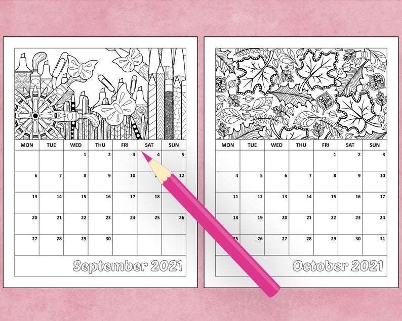 Printable 2021 Monthly Coloring Calendar 8.5 X 11 | Etsy