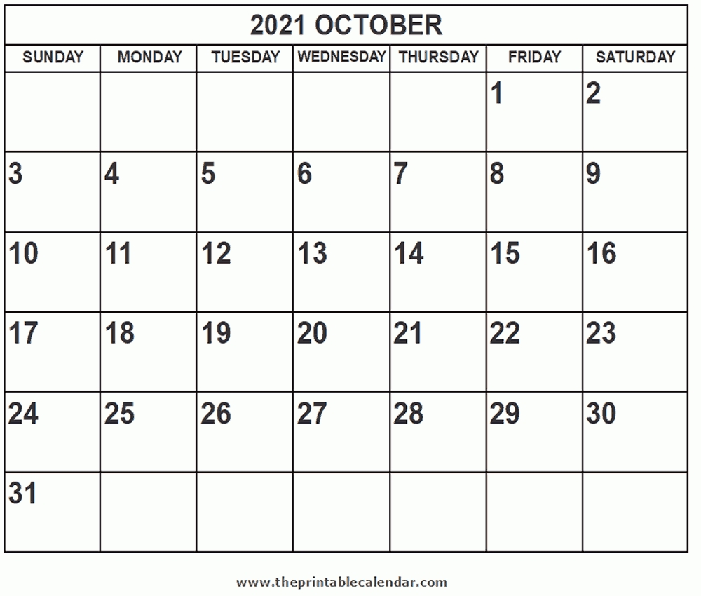 Printable 2021 October Calendar