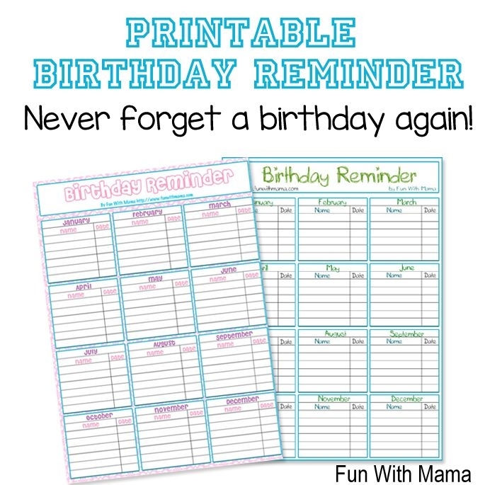 Printable Birthday Reminder | Birthday Reminder, Family