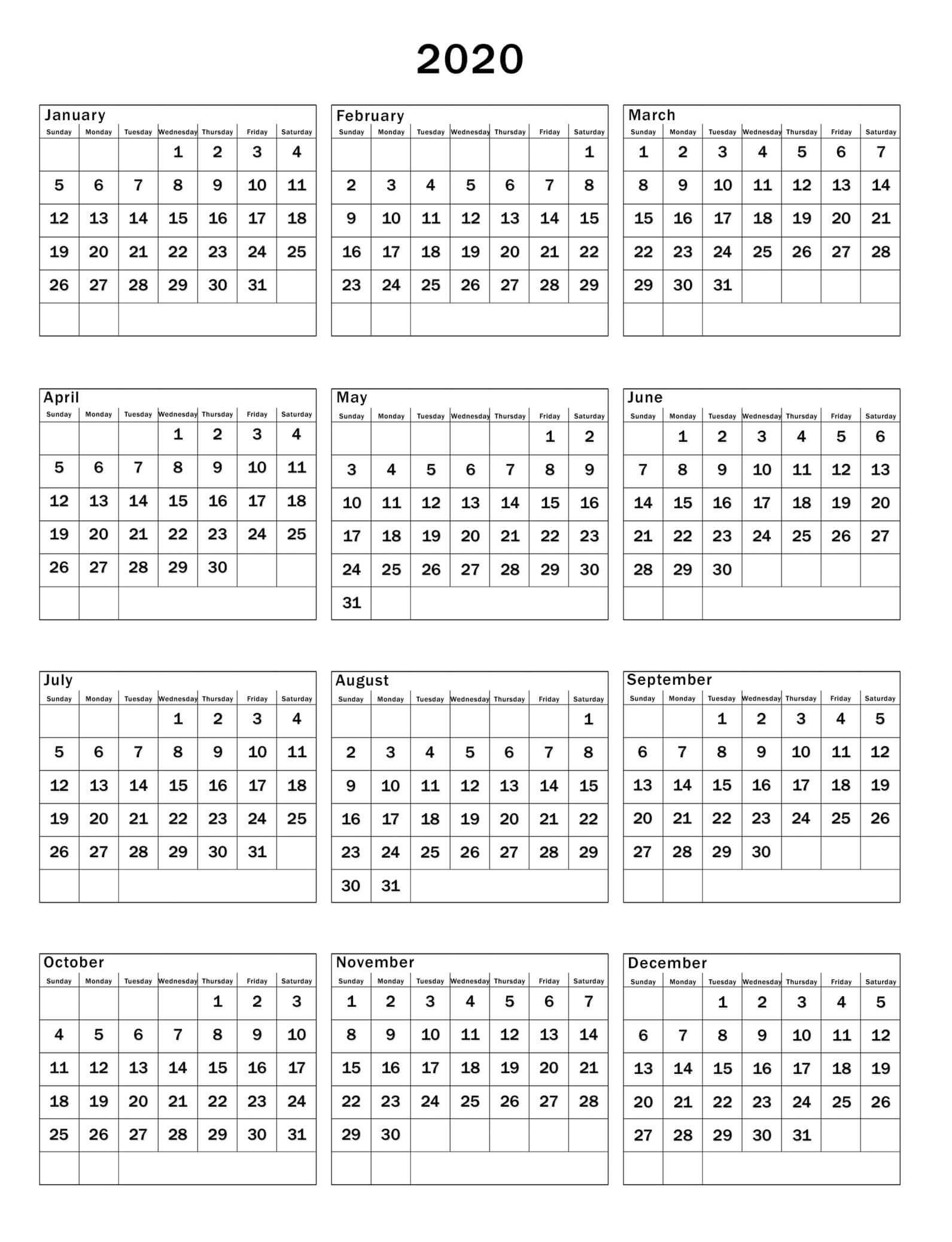 Printable Calendar 2020 With Notes - 2019 Calendars For