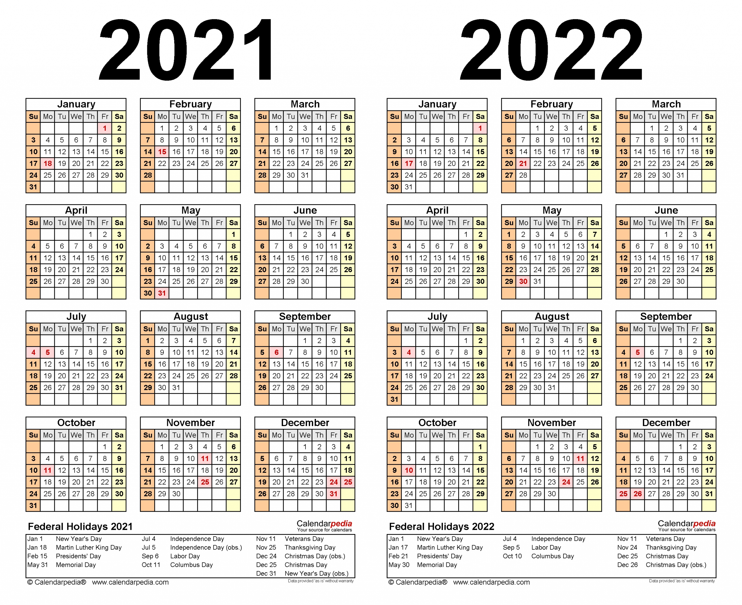 Printable Calendar 2021 And 2022