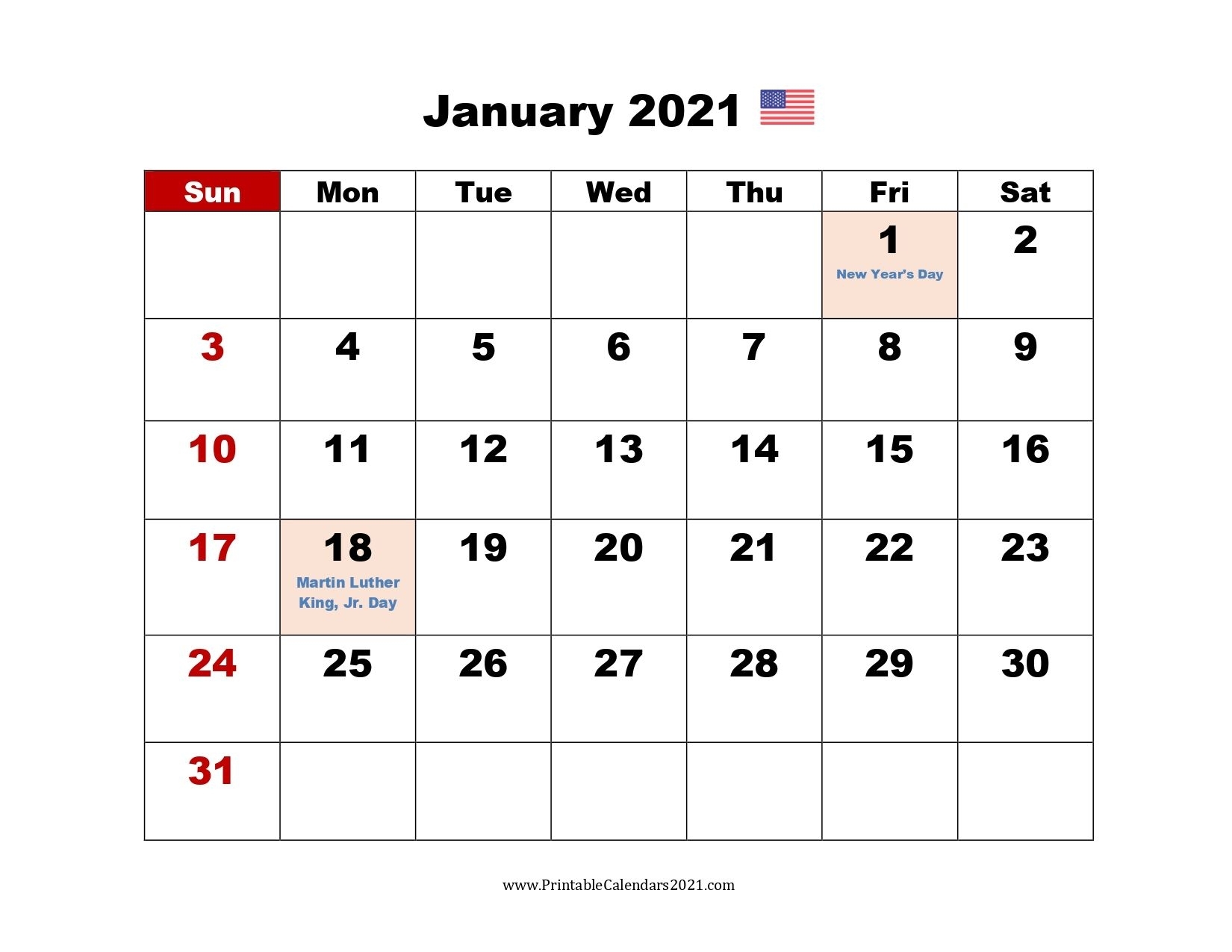 Printable Calendar 2021 January | Calendar Printables