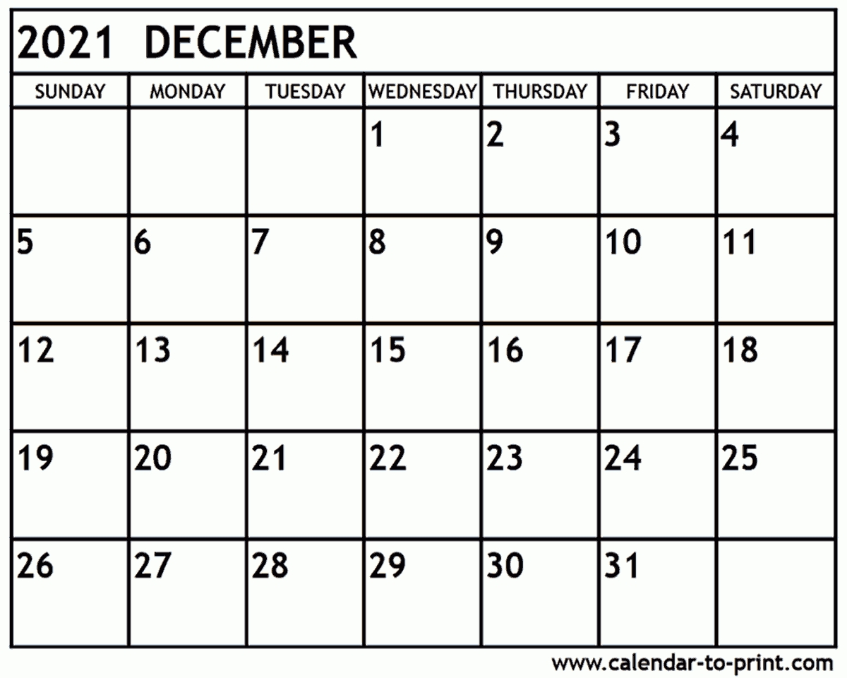 Printable Calendar January 2021 To December 2021 | Free