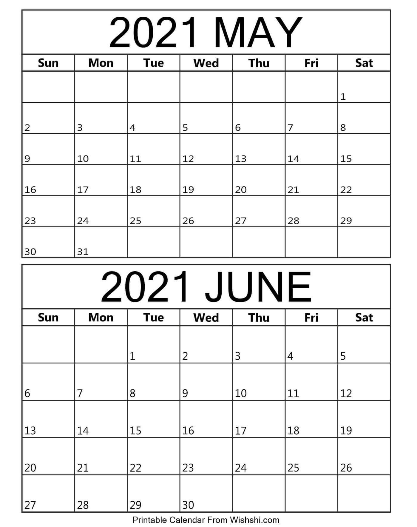 Printable Calendar May And June 2021 | Printable Calendars