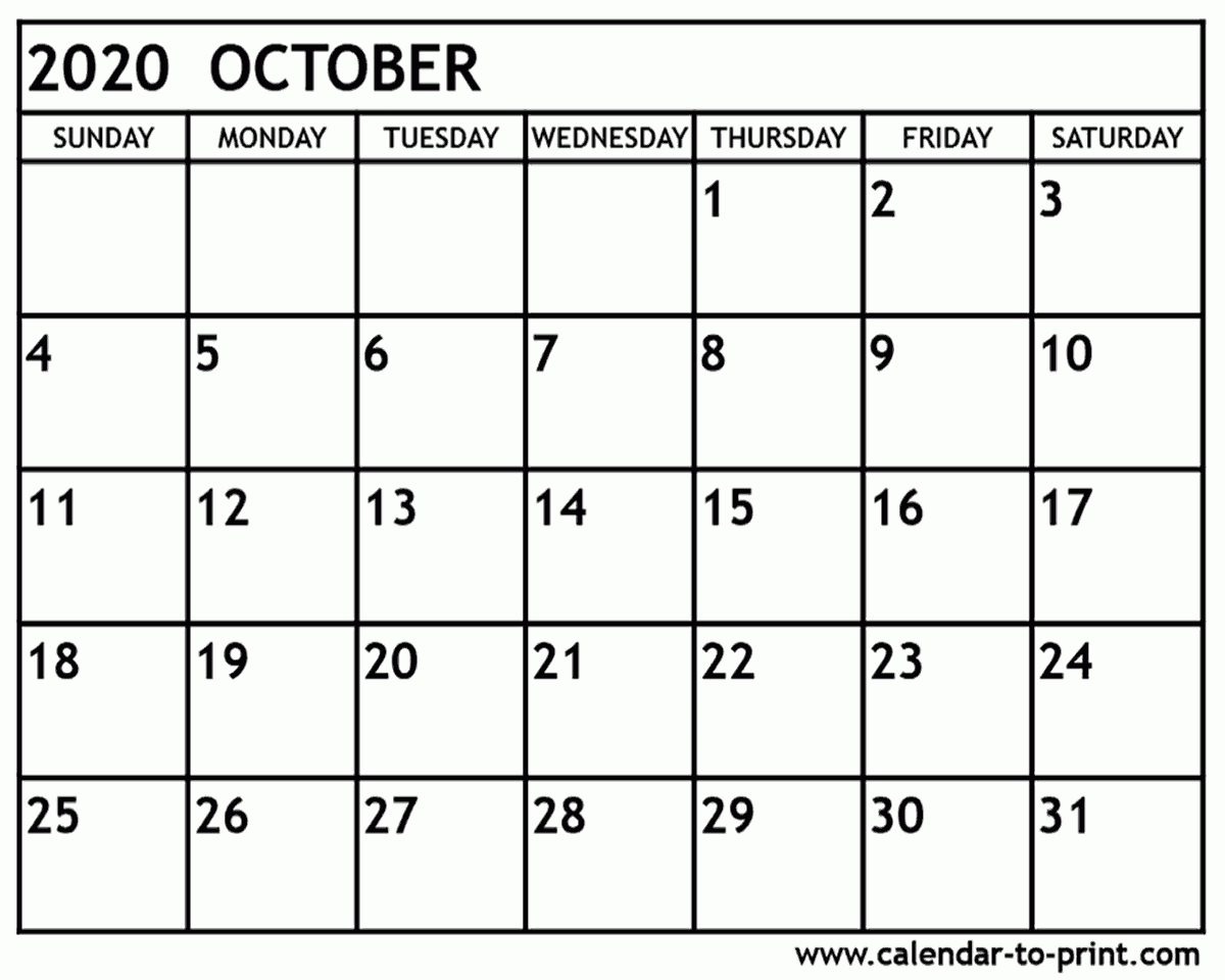 Printable Calendar Oct 2020 | Calendar Printables Free