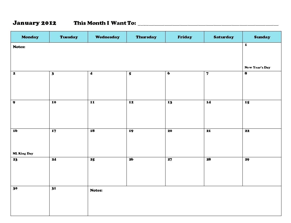 Printable Calendar To Write On | Ten Free Printable