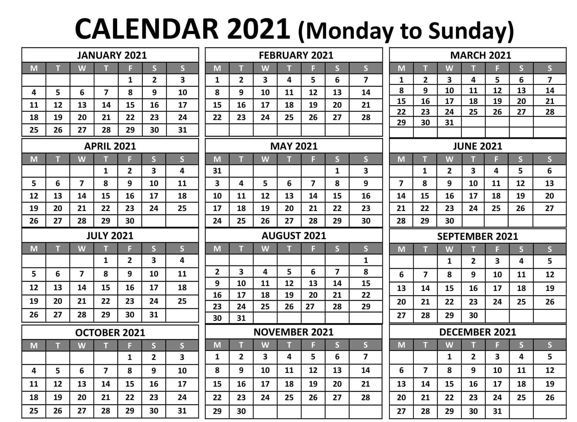 Printable Calendar Year 2021 Holidays Fillable Pdf - Set