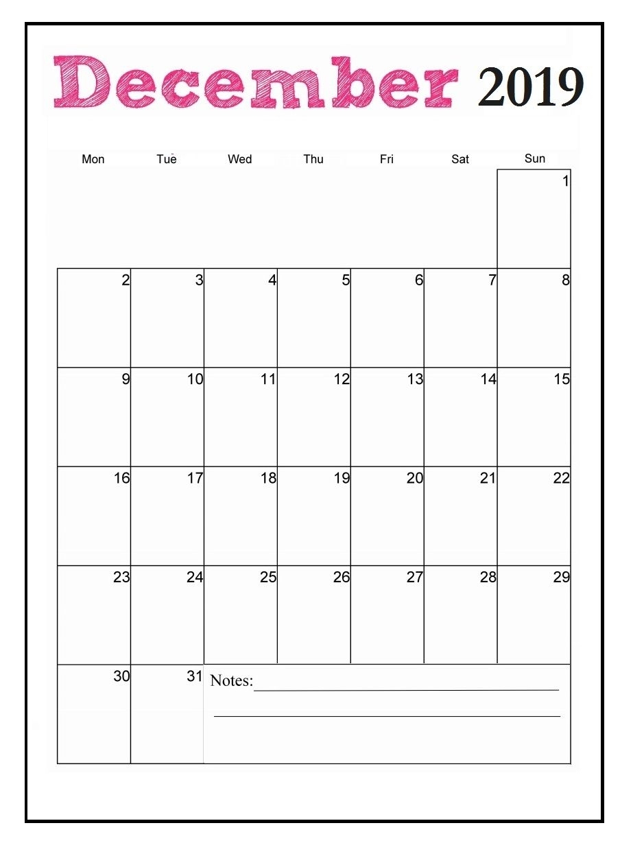 Printable December 2019 Vertical Calendar | Printable