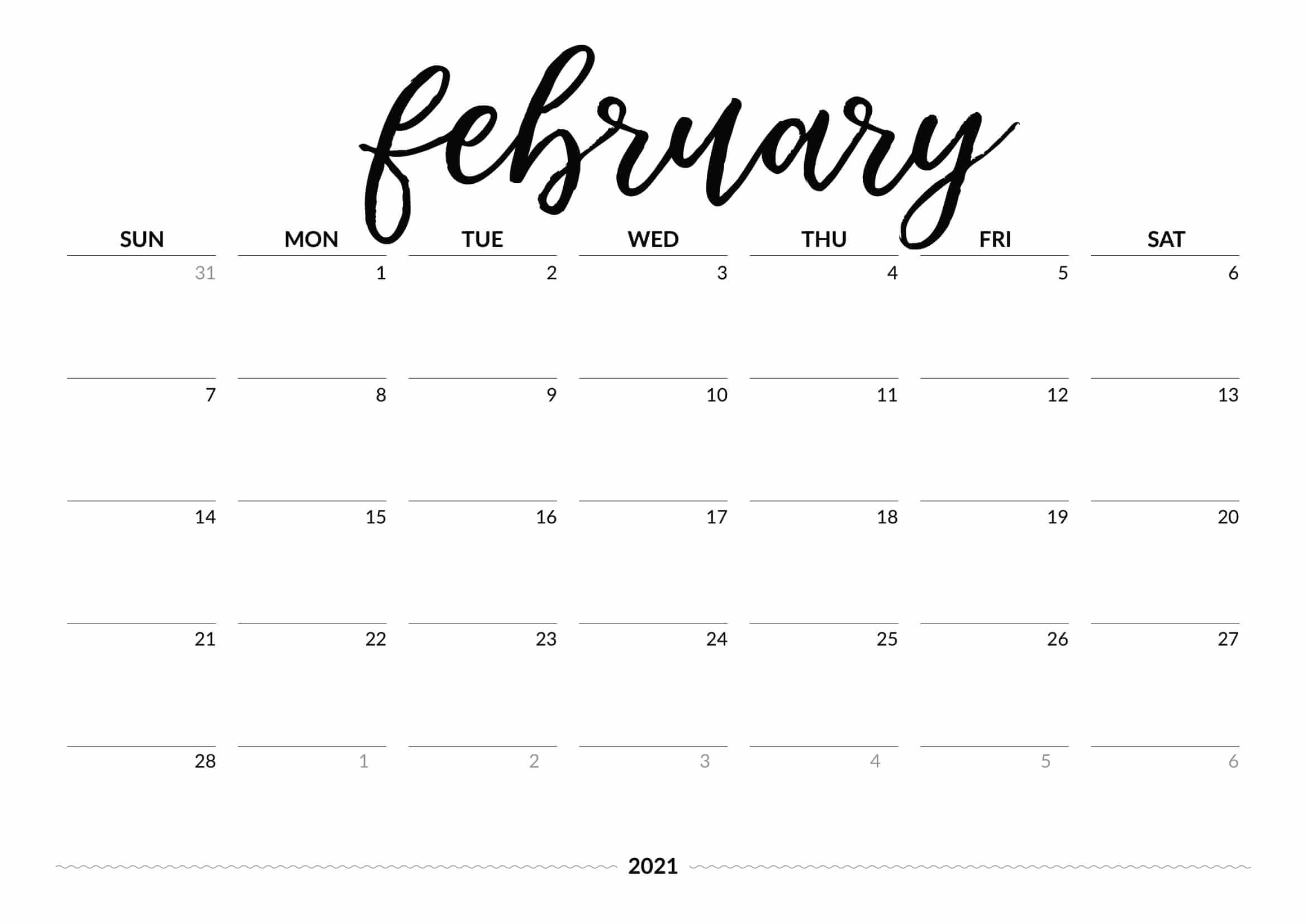 Printable February 2021 Calendar Desk &amp; Wall - Time