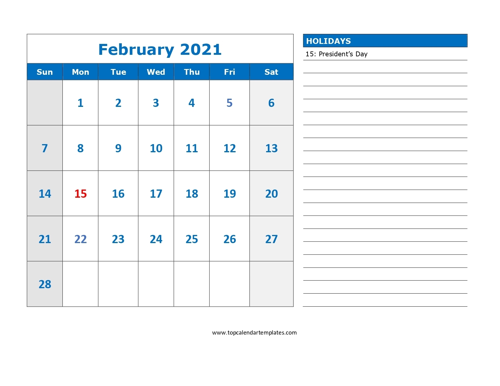 Printable February 2021 Calendar Template - Download Now