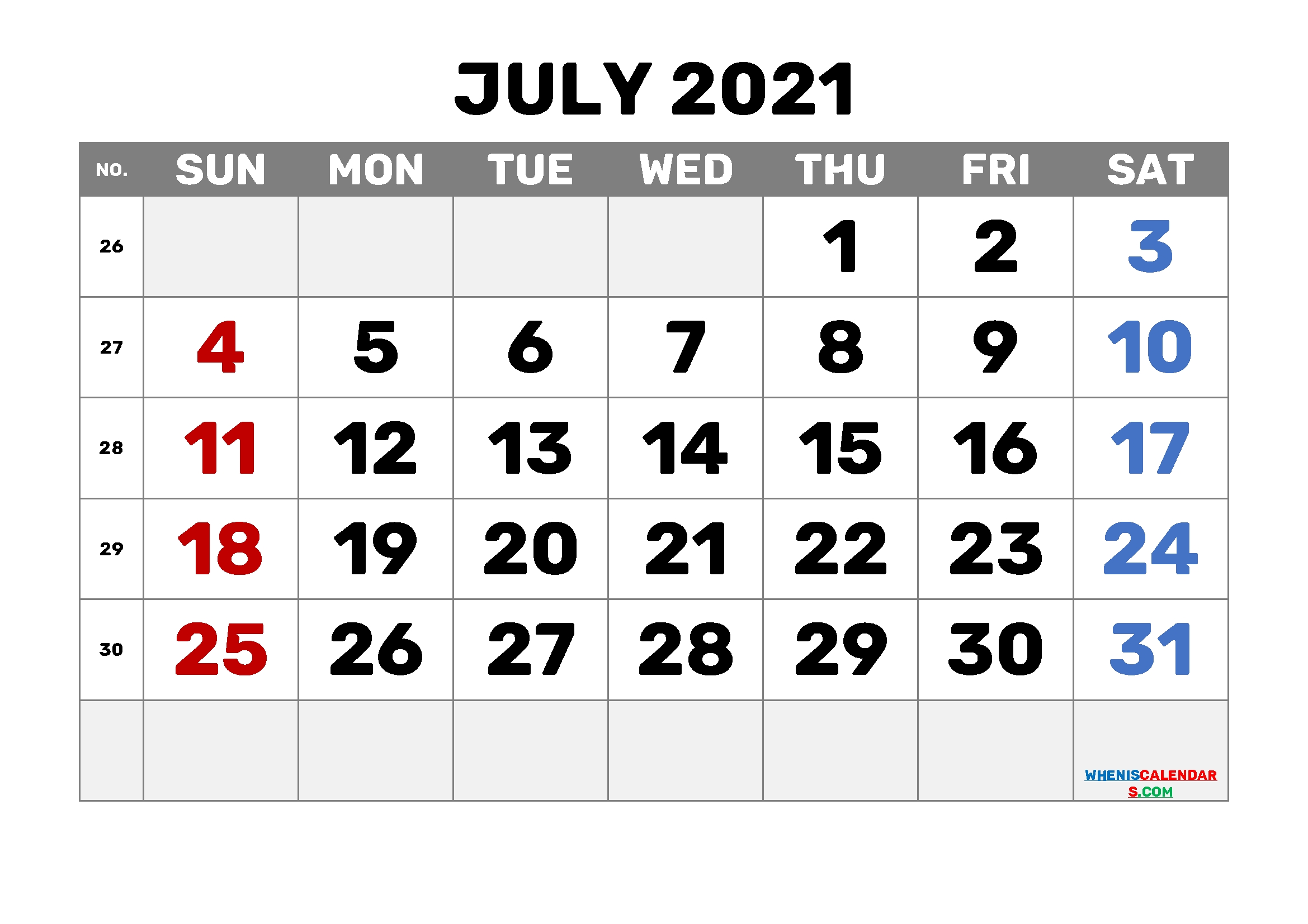 Printable July 2021 Calendar Pdf | Template M21Bold2