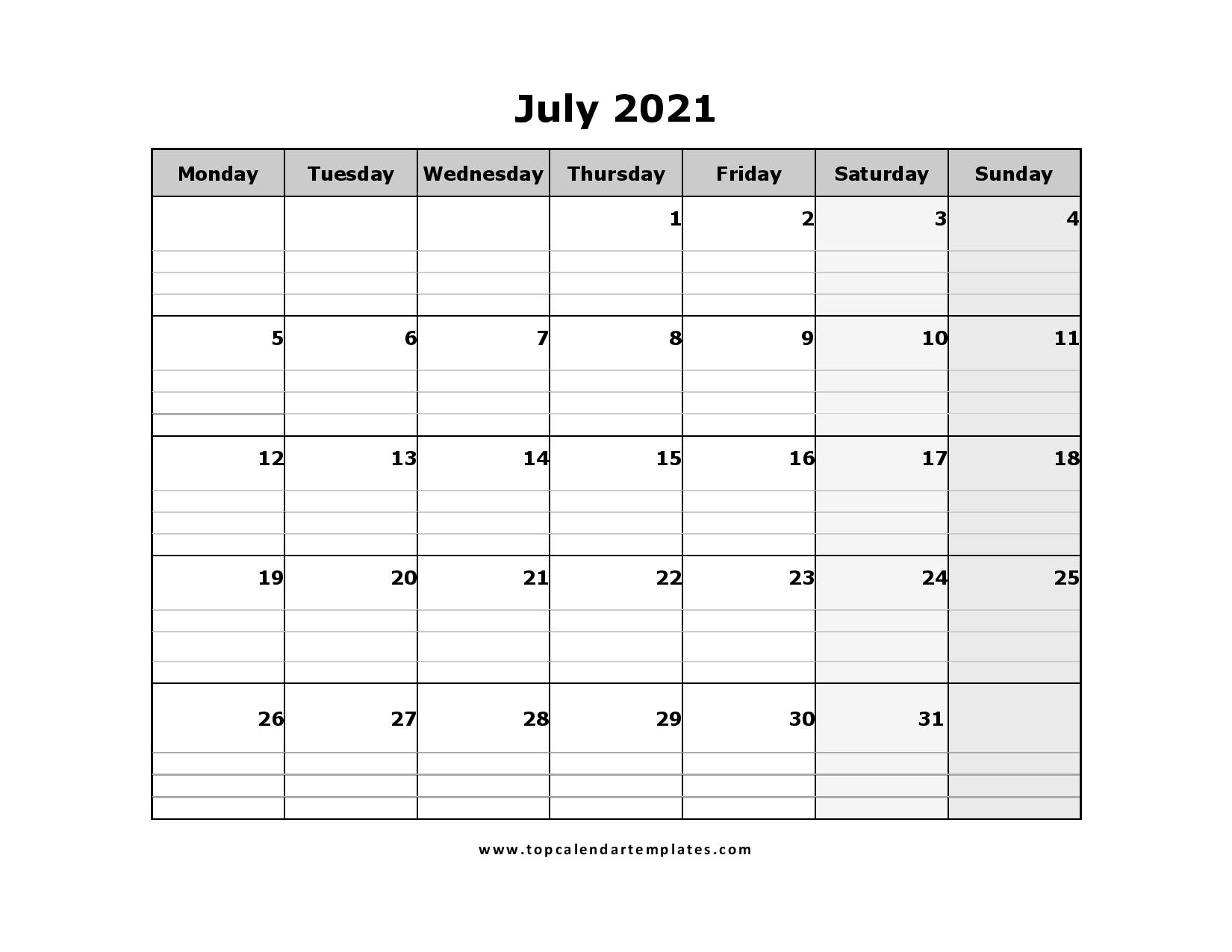 Printable July 2021 Calendar Template - Pdf, Word, Excel