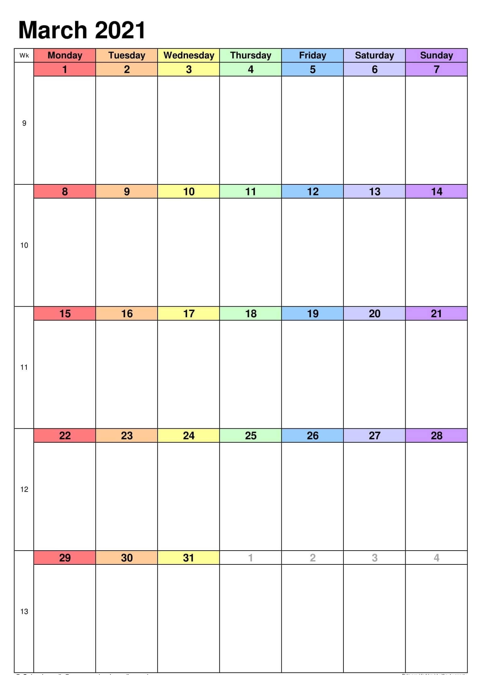 Printable March 2021 Calendar Holidays Template - One