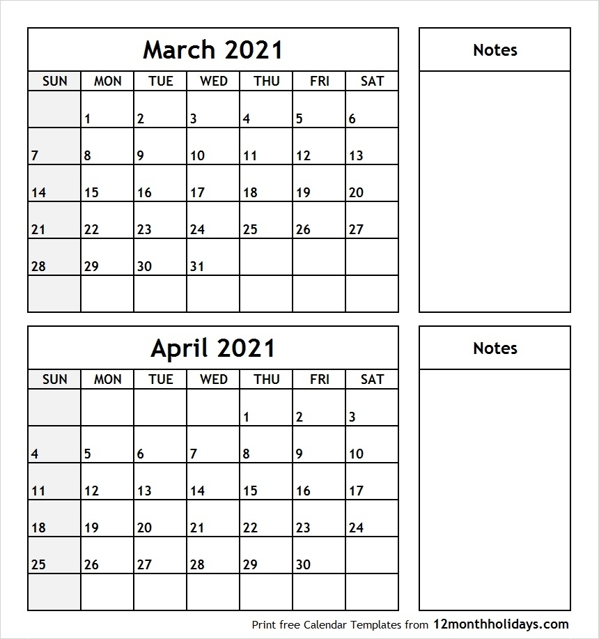 Printable March April 2021 Calendar | Free Printable Calendar