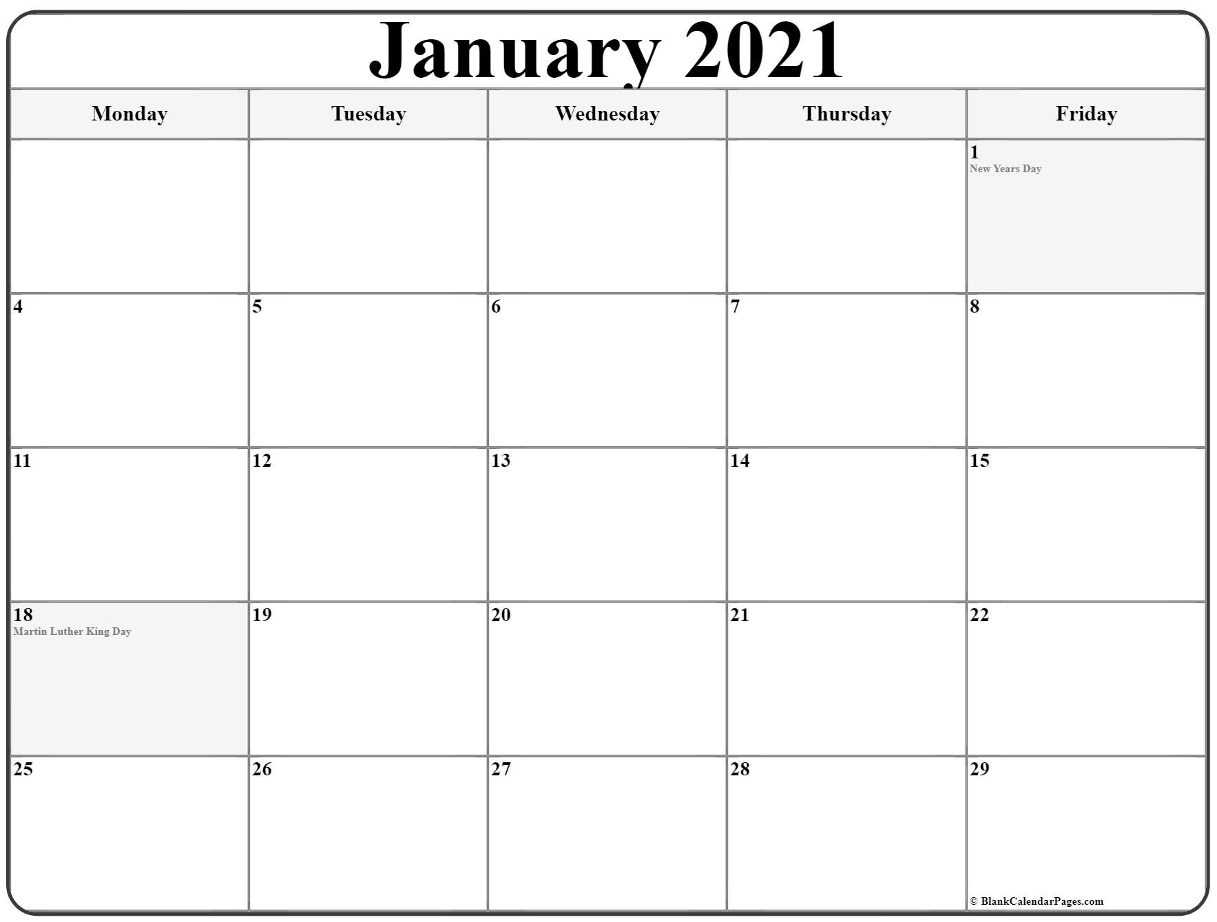 Printable Monday Through Sunday Calendar 2021 | Best