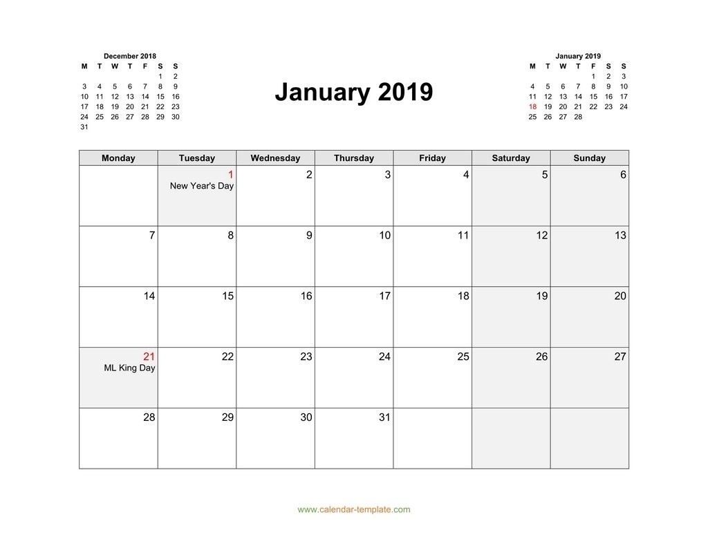 Printable Monthly Calendar Starting On Monday | Calendar