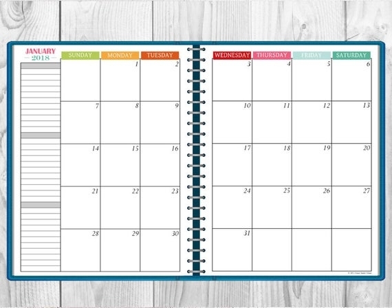 Printable Multi-Color 2018 Monthly Calendar Two-Page Spread