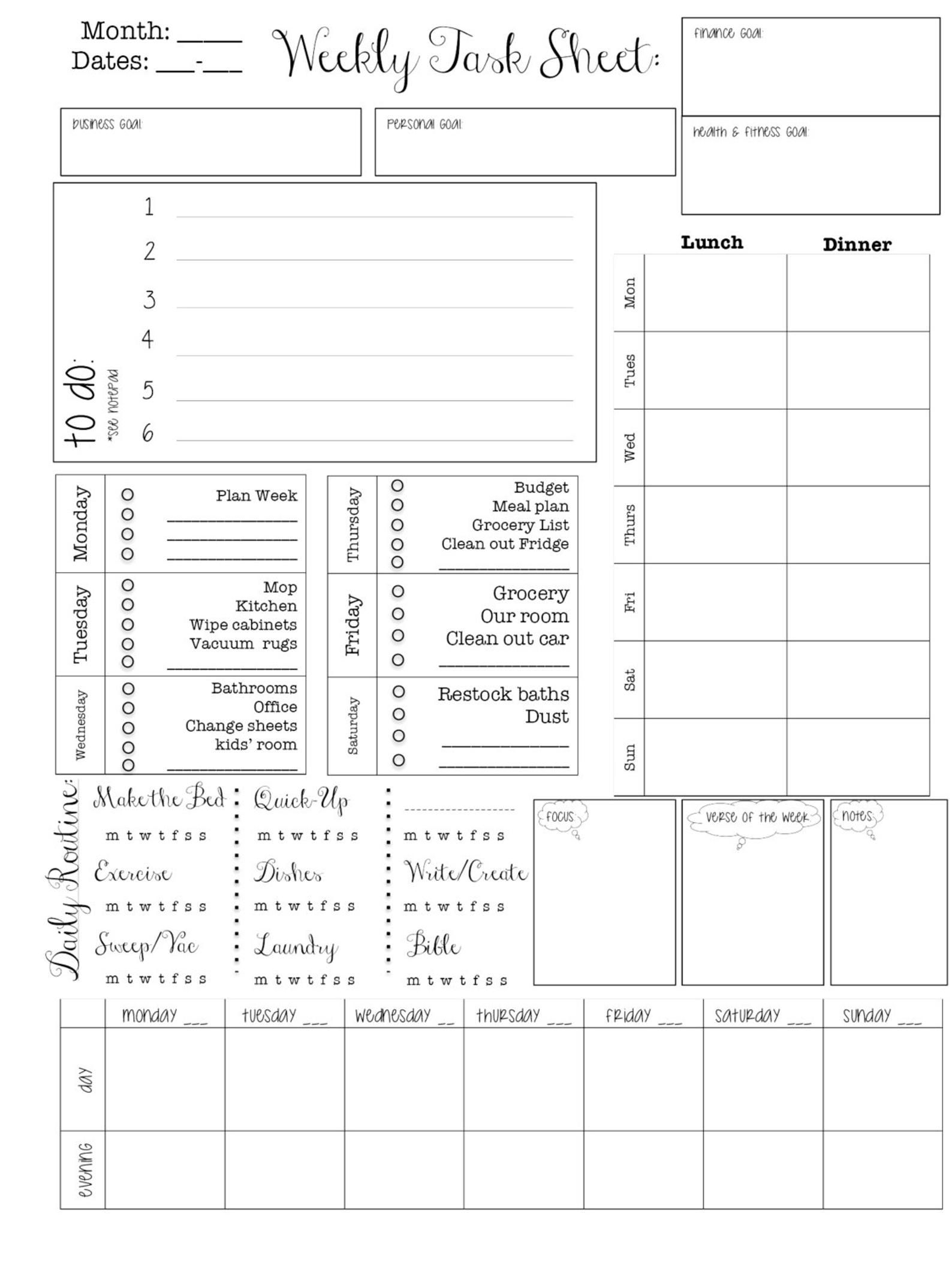 Printable Planner--Editable Planner; Week At A Glance