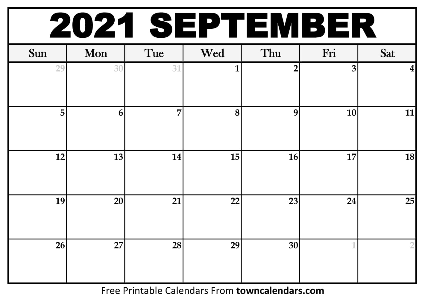 Printable September 2021 Calendar - Towncalendars