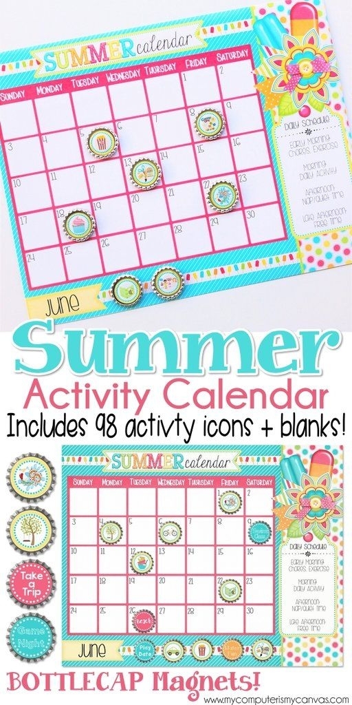 Printable Summer Activity Calendar, Summer Planner, Summer