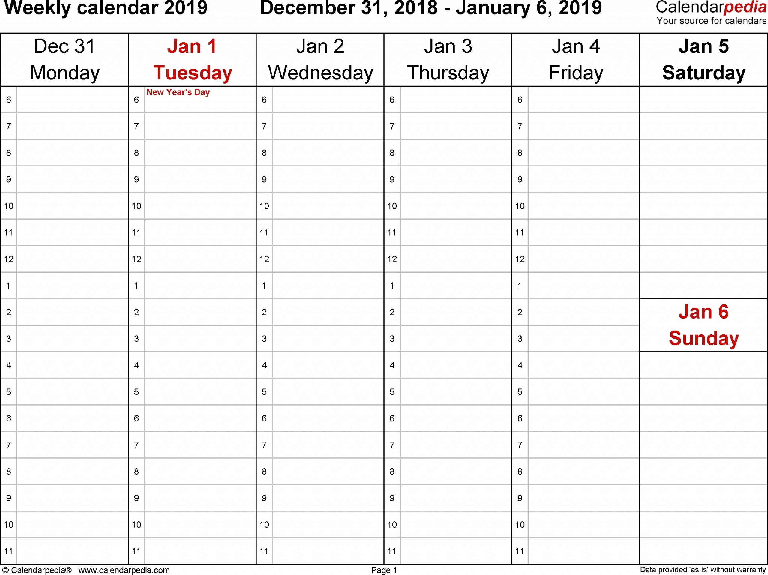 Printable Weekly Calendar Monday Through Friday | Ten Free