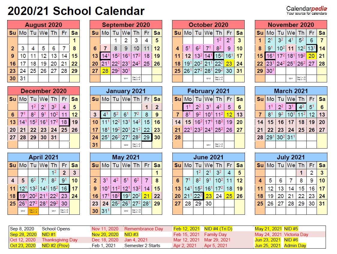 Quarter Rotation Calendar 2020/2021