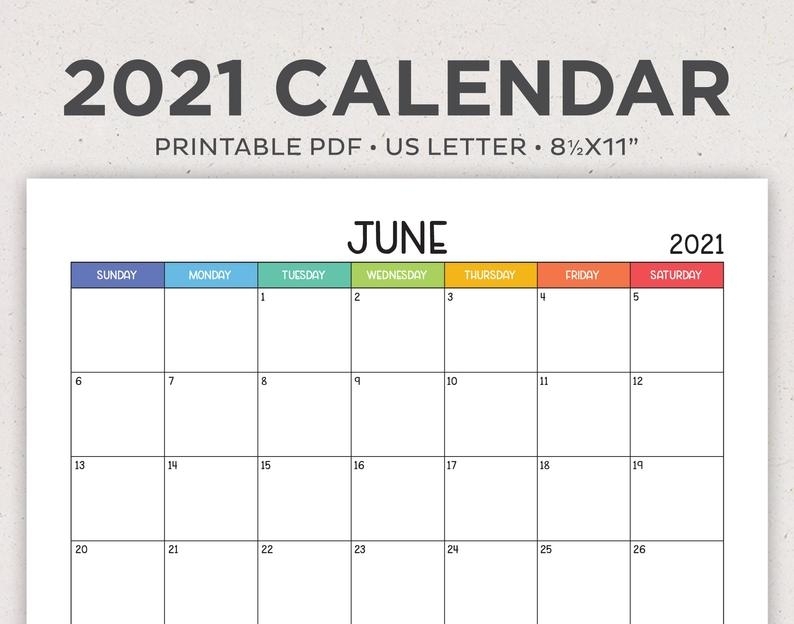 Sale Printable Monthly Calendar 2021 Calendar Printable | Etsy