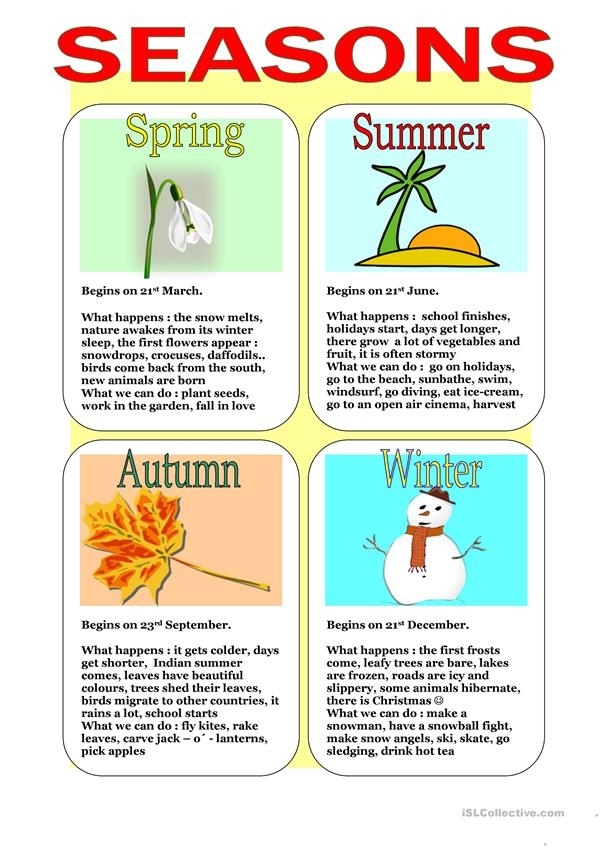 Seasons Worksheet - Free Esl Printable Worksheets Made