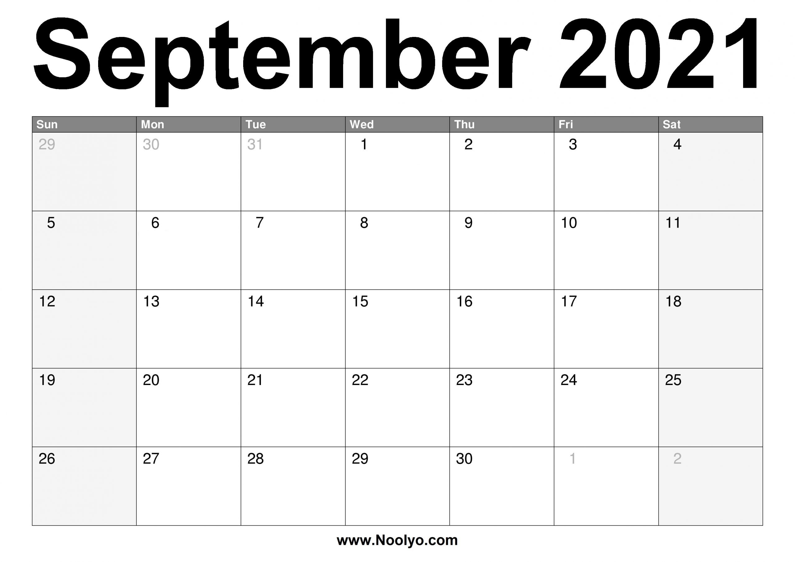 September 2021 Calendar Printable - Free Download - Noolyo