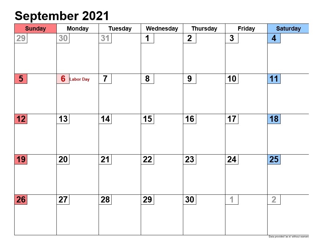 September 2021 Calendars Landscape Format