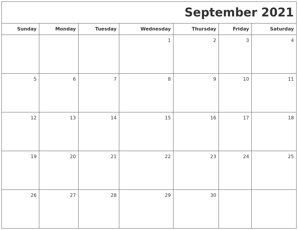 September 2021 Printable Blank Calendar