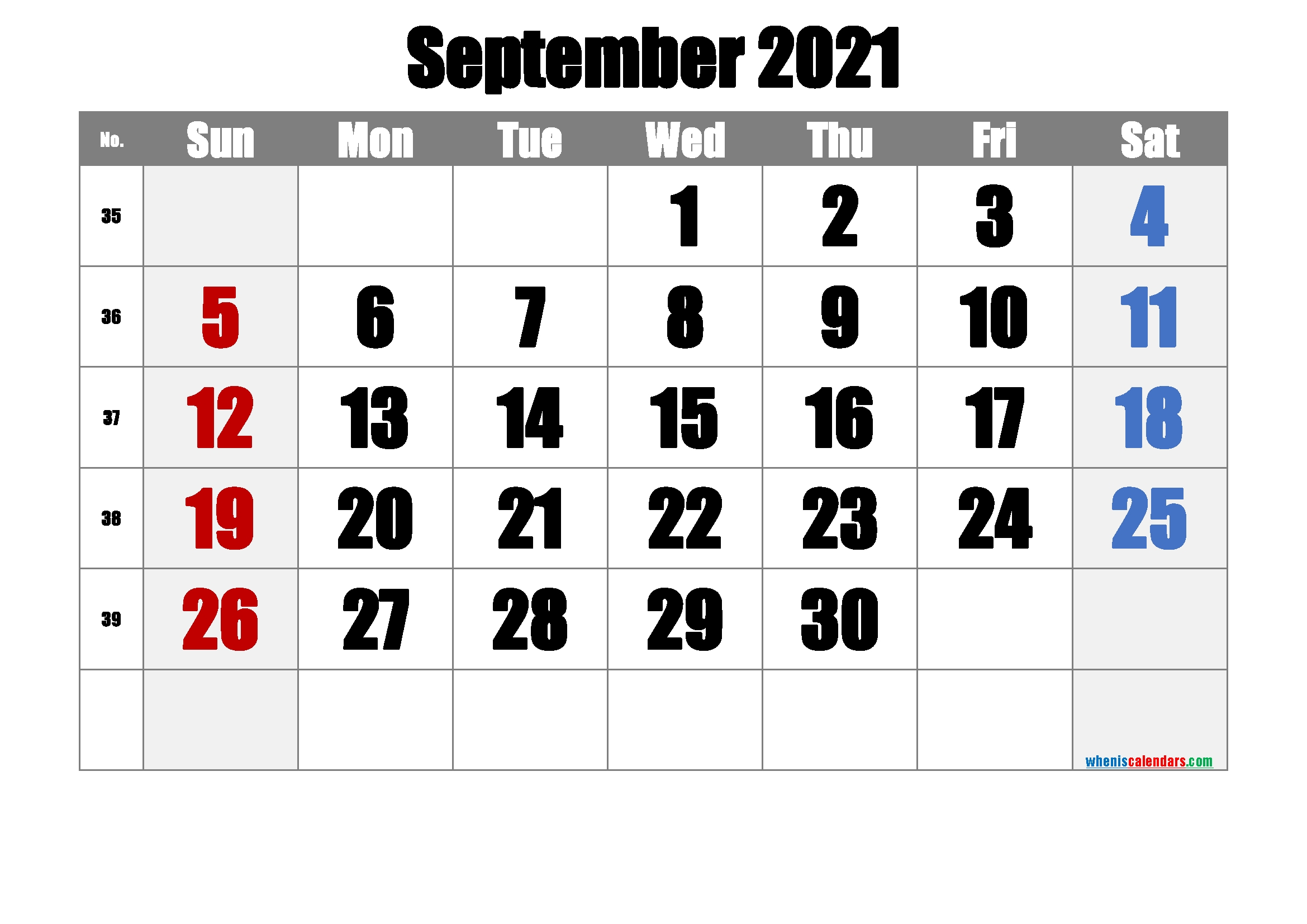 September 2021 Printable Calendar - 6 Templates - Free