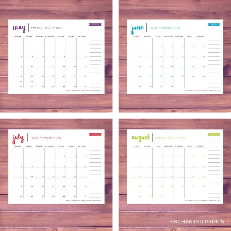 Simple 2021 Printable Calendar 12 Month Calendar Grid | Etsy