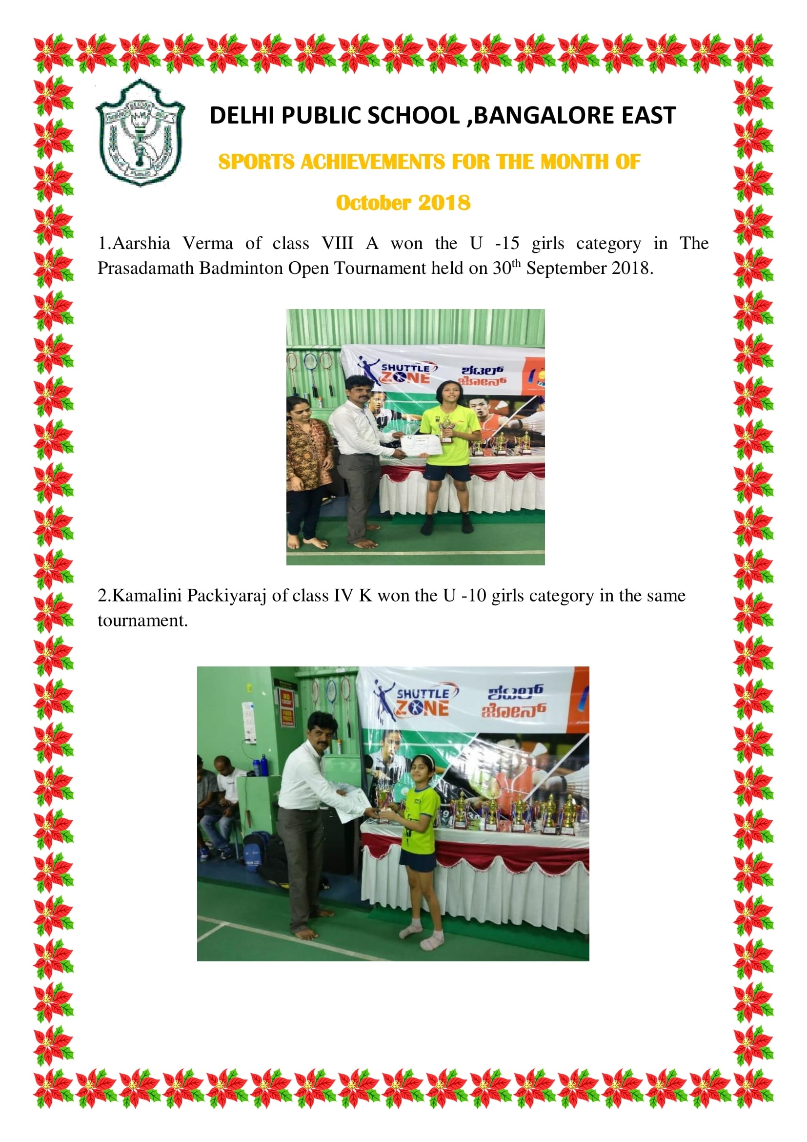 Sports News Letter -October-2018 - Dps Bangalore