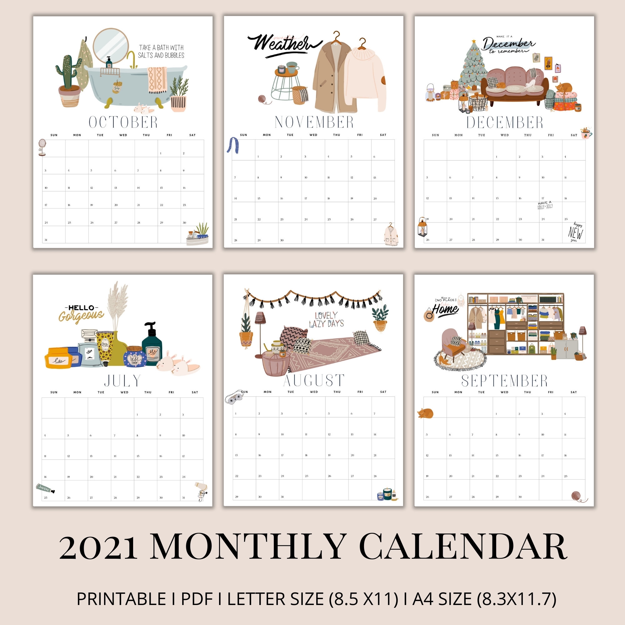 Stay Cozy 2021 Printable Calendar Boho Style Calendar
