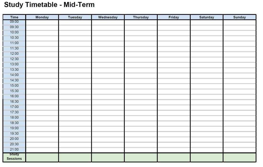 Study Timetables - St Colmcille&#039;S Cs Inside Blank Revision