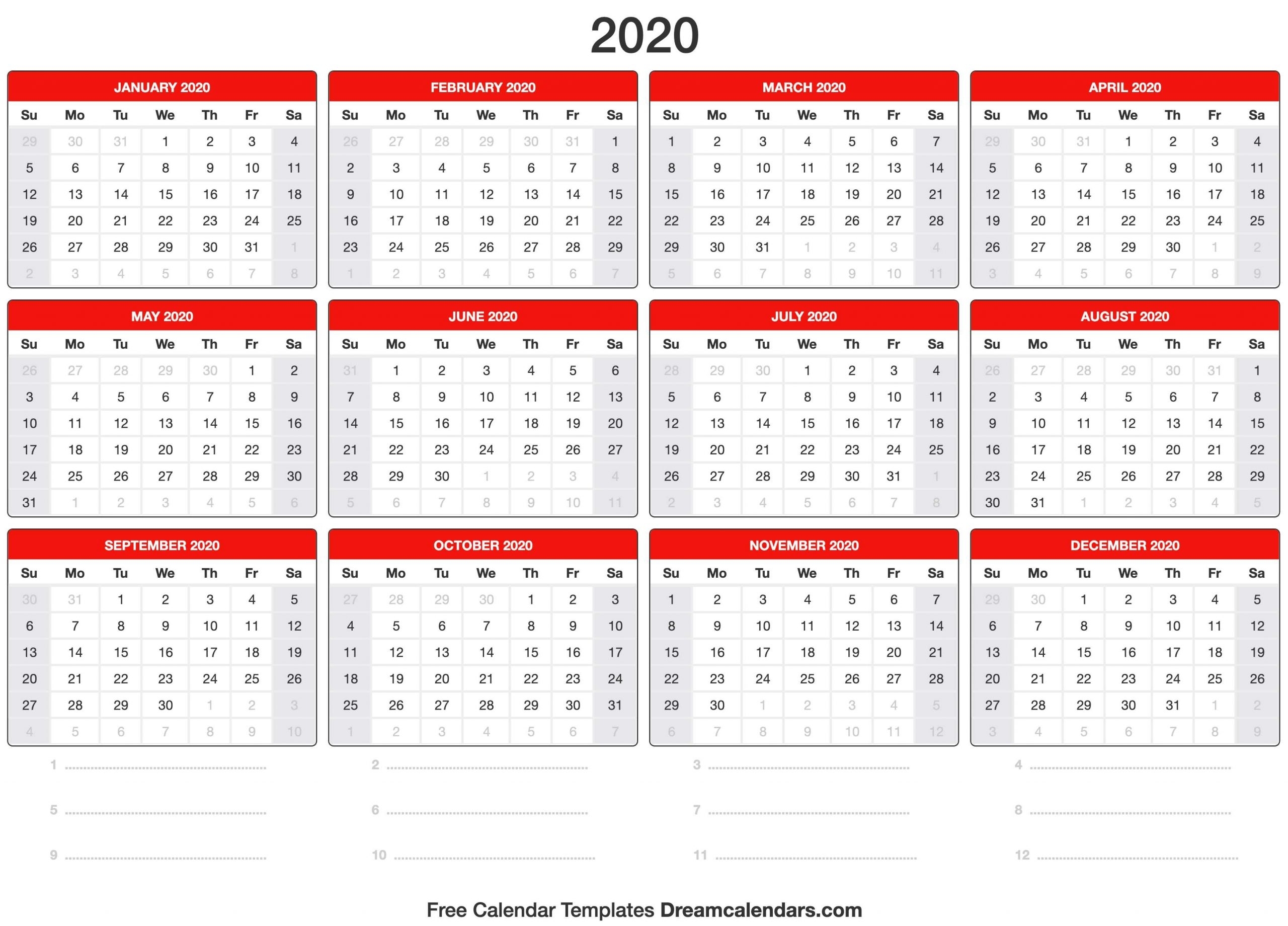 Take Printable Monthly Calender 2020 Bold Big Numbers