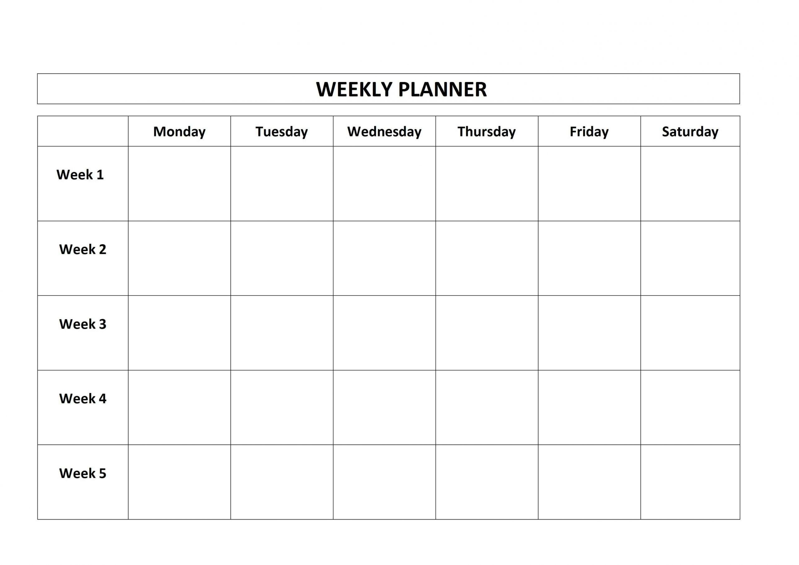 Template For Monday To Friday | Calendar Template Printable