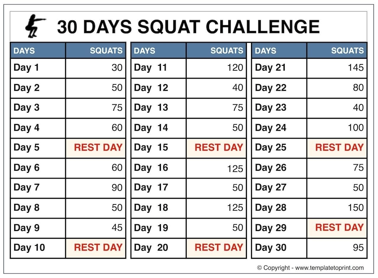 The 30 Day Squat Challenge Schedule Calendar | Get Your