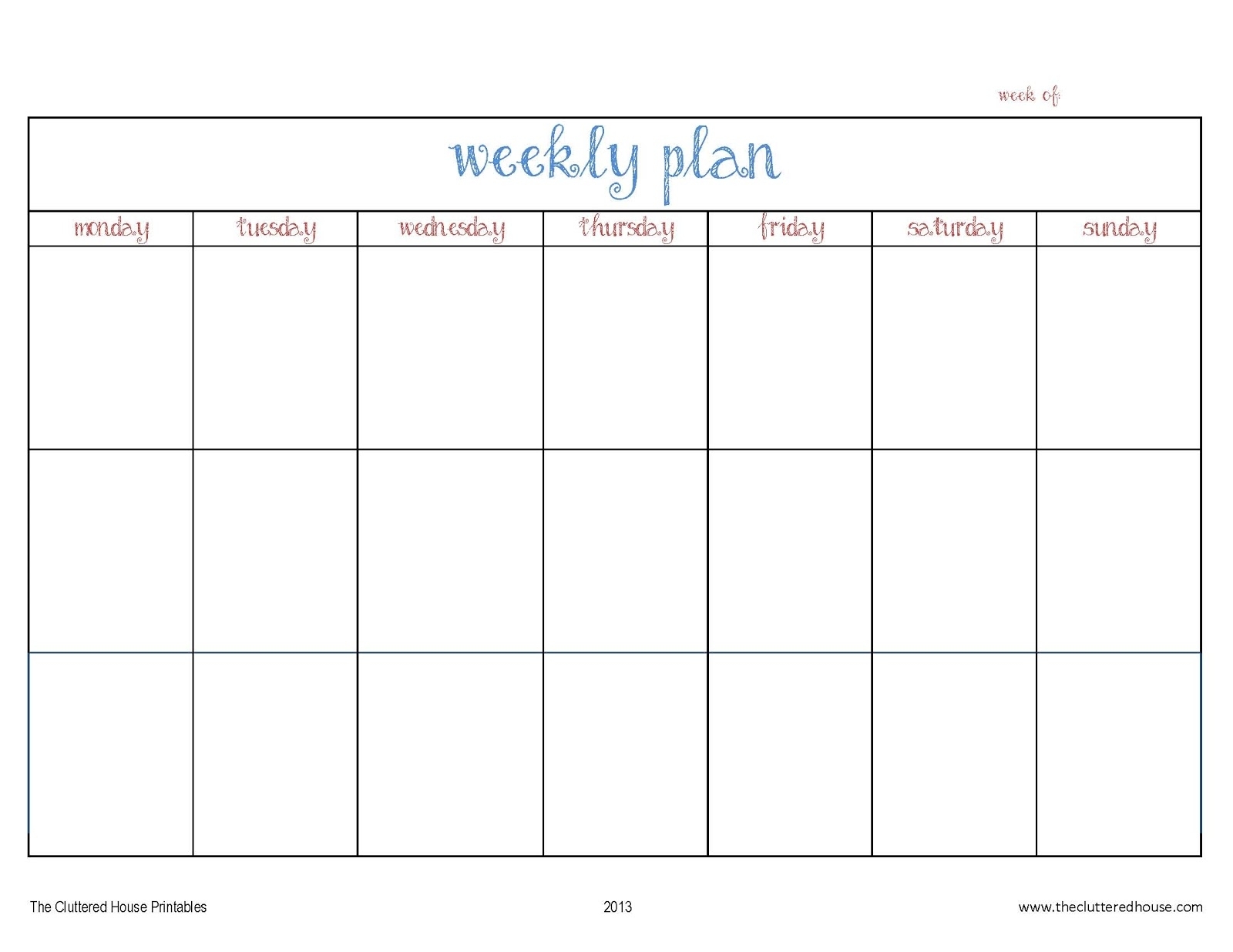 The Cluttered House: Weekly Planner Printable