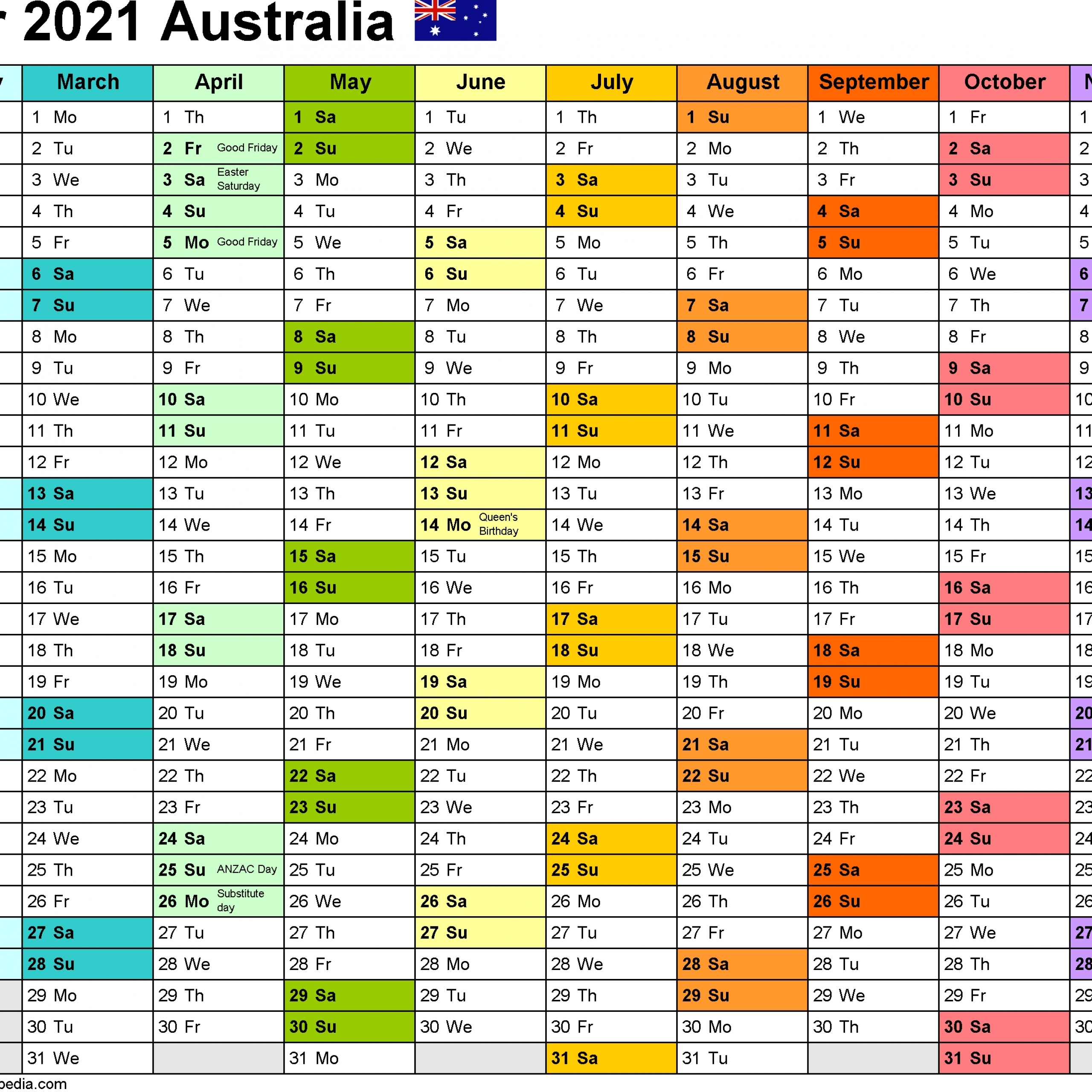 Time And Date Calendar 2021 Australia / Pdf 2021 Calendar