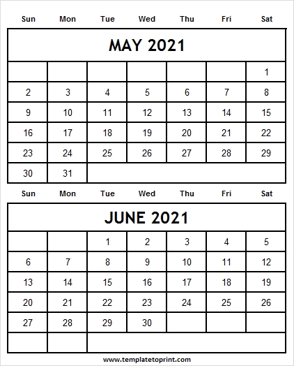 Two Month Calendar May Jun 2021 | Free Editable 2021 Calendar