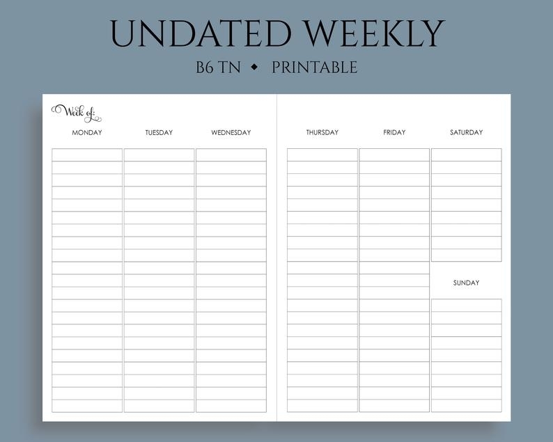 Undated Weekly Printable Planner Inserts Wo2P Lined