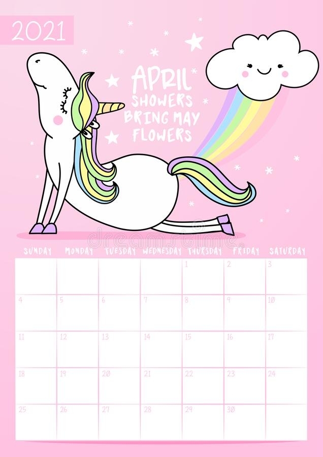 Unicorn Calendar For 2020 Year. Cute Girly Design